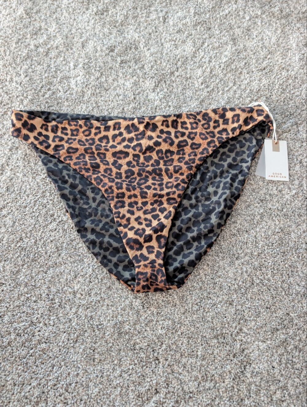 NWT Good American Reversible Bikini Bottoms Leopard Print Size 7 4XL Brown Green